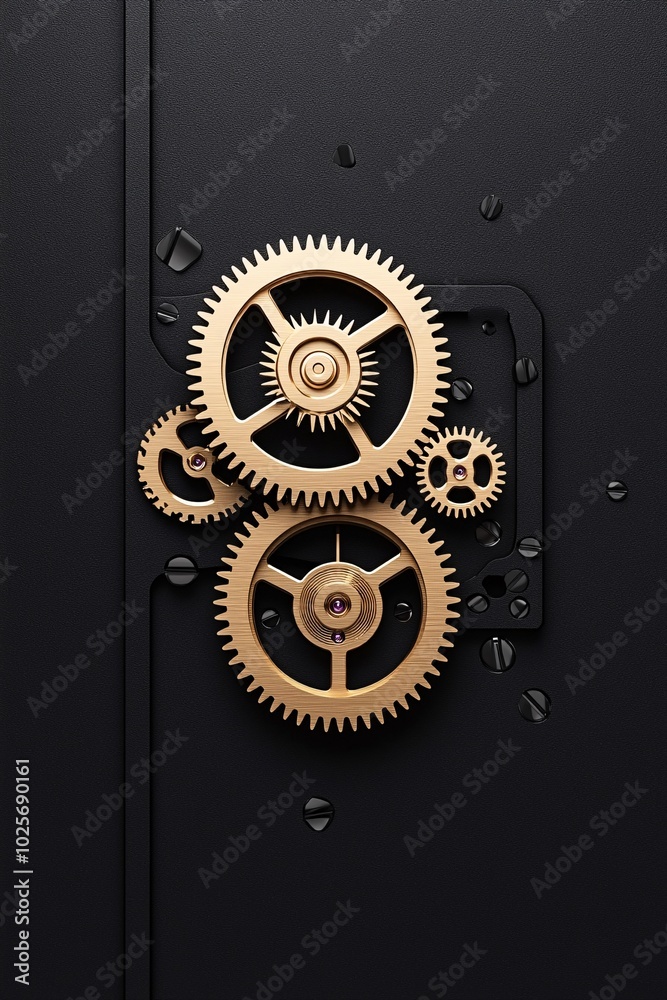 Poster a pair of golden gears meshing perfectly within a timepiece, emphasizing precision and the passage o