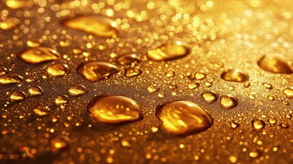 Shimmering Golden Oil Droplets in Soft Light