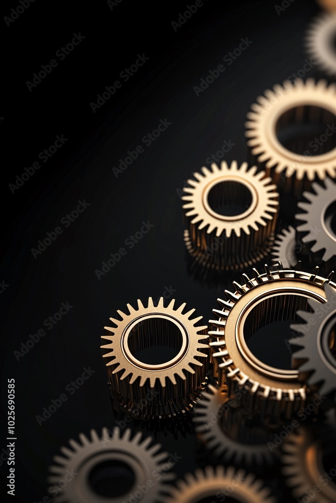 Poster a dynamic image of golden gears interlocking as they turn, capturing the essence of time in motion. 
