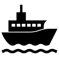 A minimalist boat on waves silhouette icon, perfect for digital projects or prints. This vector artwork features clean lines, offering a simple and elegant design for nautical or marine-themed visuals