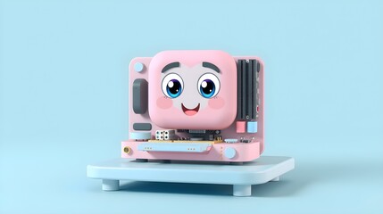 Pastel Computer Mainboard with a Playful Character