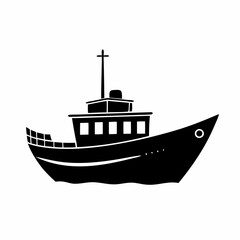 Minimalist boat on waves silhouette icon vector design, perfect for nautical or marine-themed projects. Ideal for logos, graphic illustrations, and stylish, modern designs related to sea and boating.
