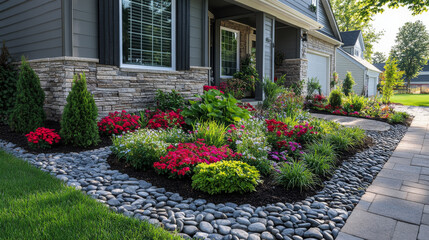 Landscaped Front Yard with Stone Pathway