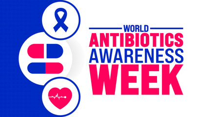 World Antibiotics Awareness Week background or banner design template is observed every year in November. Holiday concept. Template for card, poster, placard, template.