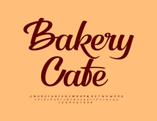 Vector stylish logo Bakery Cafe. Beautiful Cursive Font. Trendy Alphabet Letters and Numbers set