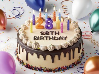 Festive Happy 28th Birthday Cake with Sparkling Candles