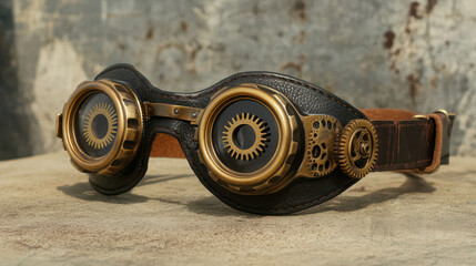 Handcrafted steampunk goggles with brass gears and leather straps, perfect for cosplay enthusiasts and collectors