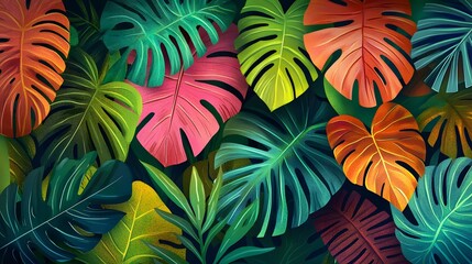 Naklejka premium A Vibrant Collage of Tropical Monstera Leaves