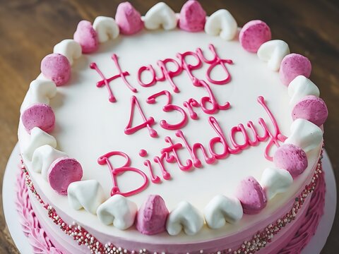 Happy 43rd Birthday Cake with Heart Decorations