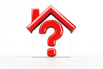 house with red question mark and red crash on white background