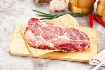 Raw pork neck steak for grill