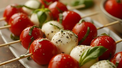 Caprese appetizer with tomato basil and mozzarella on a stick