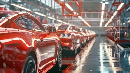 Fototapeta premium Red sports car on an automotive assembly line