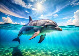 Obraz premium Majestic Dolphin Swimming in Clear Blue Ocean Water, Capturing the Beauty of Marine Life and Nature's Wonders