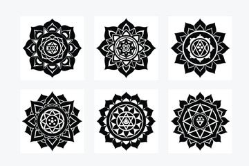 Beautiful Mandala Silhouette Line Art Vector Illustration Black and White Design Image Set