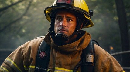 Naklejka premium portrait of a firefighter in helmet