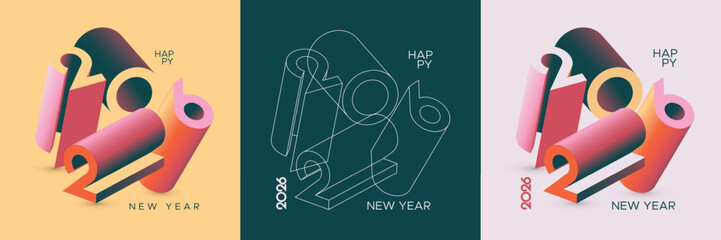 Happy New Year 2026 with 3D number art concept for cover and template. 3D number design to welcome the new year 2026 with unique art numbers