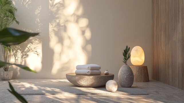 Illustrate a 3D spa menu mockup in a tranquil environment, emphasizing relaxation services.