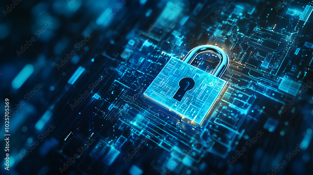 Canvas Prints digital padlock for computing system on dark blue background, cyber security technology for fraud pr