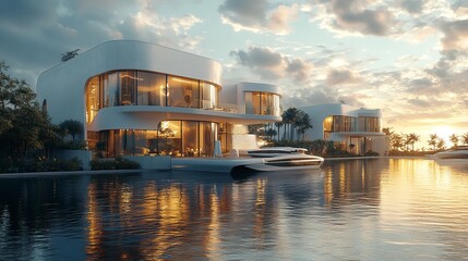 Fototapeta premium Modern Villa with Infinity Pool and Ocean View