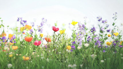 Flower garden, meadow, and grass on a white background