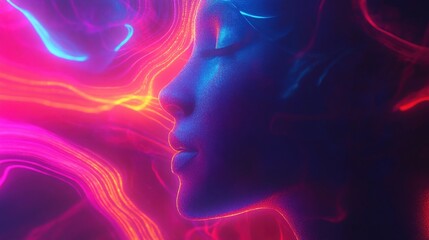 A glowing, abstract representation of the human subconscious, where swirling neon colors and shapes shift in unpredictable, dreamlike ways 