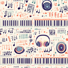 Obraz premium Seamless background illustration of various musical instruments. Suitable for printing on fabric or music-related web background.