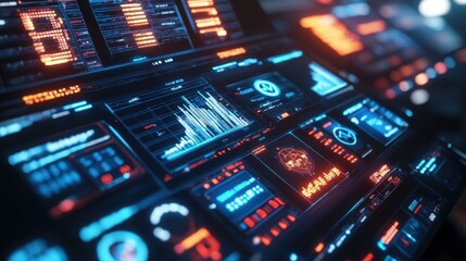 Obraz premium A glowing blockchain data terminal operated by a businessperson, showing the flow of digital assets and business transactions in real-time