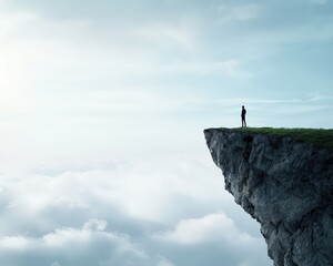Fototapeta premium A figure standing at the edge of a cliff, afraid to take the leap into the unknown.