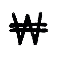 Hand drawn won currency symbol. Brush stroke doodle. Single element for design