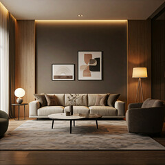 Modern living room interior with abstract wall art