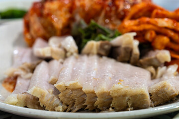 Boiled pork in Bossam, a Korean cuisine