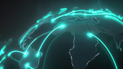 Global network planet Earth symbolizes tangled web digital communication,messages.Bright shades energy, dynamism modern futuristic technologies.Power information,endless possibilities digital age.
