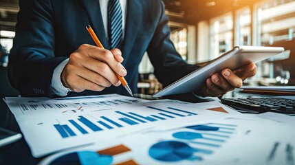 Businessman using a stylus to electronically approve a document on a tablet, representing advanced document handling and digital workflows.