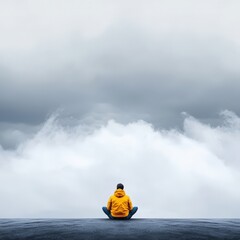 a person gazing up into a stormy, gloomy sky, which represents a pessimistic view on life.