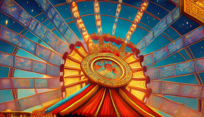 A vibrant and colorful ferris wheel illuminated against a starry night sky, embodying joy and festive atmosphere.