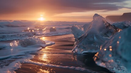 Diamond beach in iceland sunset time