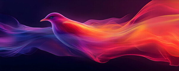 Obraz premium Abstract Bird Soars Through Vibrant Color Waves on Black Background