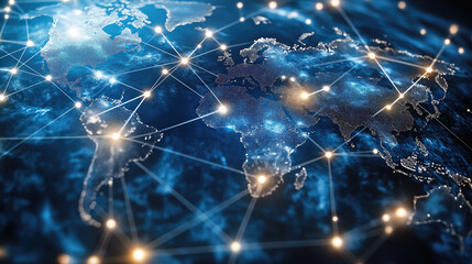 Fototapeta premium Global network planet Earth symbolizes tangled web digital communication,messages.Bright shades energy, dynamism modern futuristic technologies.Power information,endless possibilities digital age.