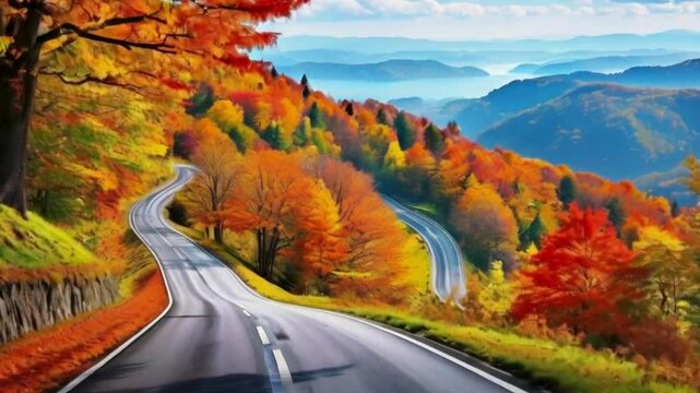 mountain road in autumn