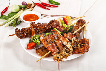 Asian grilled skewer assortment satay