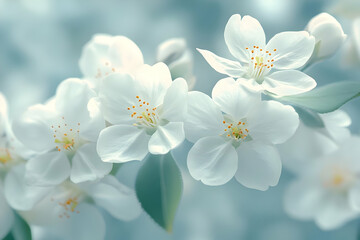 Obraz premium Delicate White Flowers Bloom Beautifully on Branch in Springtime