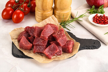Raw beef cubes for cooking