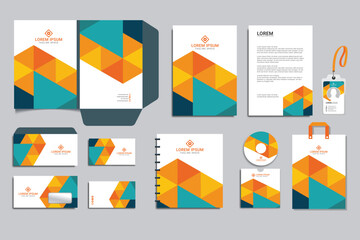 Brand Identity Stationery Mock-Up set with red and black abstract design concept. Branding stationery mockup template of vertical banner, flyer, promotional car, A4 brochure, etc. Editable vector