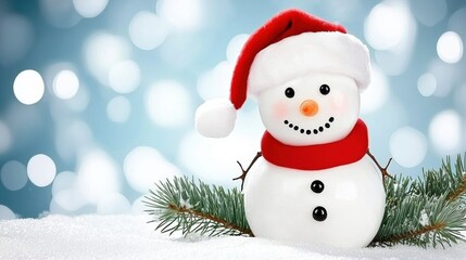 Obraz premium Cute Snowman with Holiday Background and Bokeh Lights