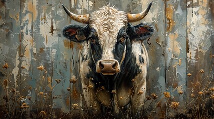 Close Up Portrait of a Black and White Cow in a Field