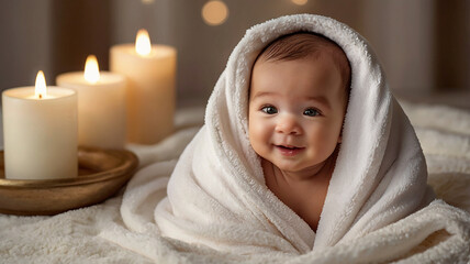 Post-Bath Baby Smile in a Relaxing Luxury Room.