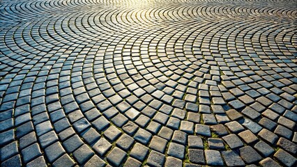 Close-Up of cobblestone street square shapes in a curved repeating pattern