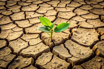 Close-Up of cracked dry earth with green sprout
