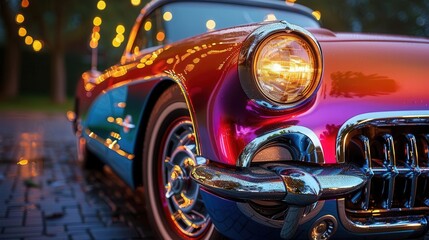 Vintage Car Meets, vibrant colors, eclectic styles, outdoor setting, photography
